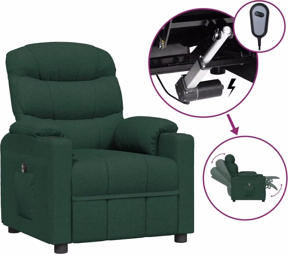 Poltrona Elettrica Reclinabile Verde Scuro in Tessuto