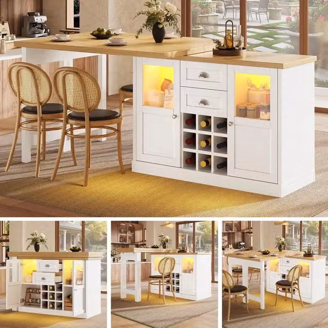 Tavolo da pranzo allungabile salvaspazio ¨C Minimal ¨C Bianco/Nero con ripiano porta vino, 120-197cm
