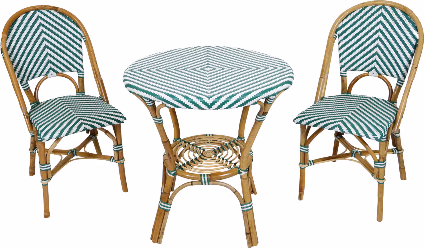 AXI Jacqueline Tavolo e sedia da bistrot, verde/bianco, 2 sedie 1 tavolo, set da bistrot per esterni | Tavolo da bistrot con 2 sedie, rattan, design vintage | Mobili da giardino bistrot per giardino