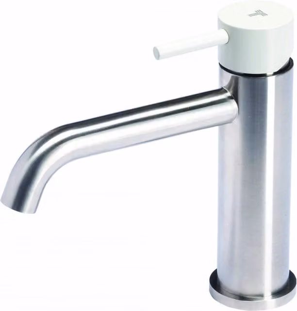 Rubinetto Miscelatore Monocomando Lavabo senza Scarico in Acciaio Inox Satinato Maniglia Perla