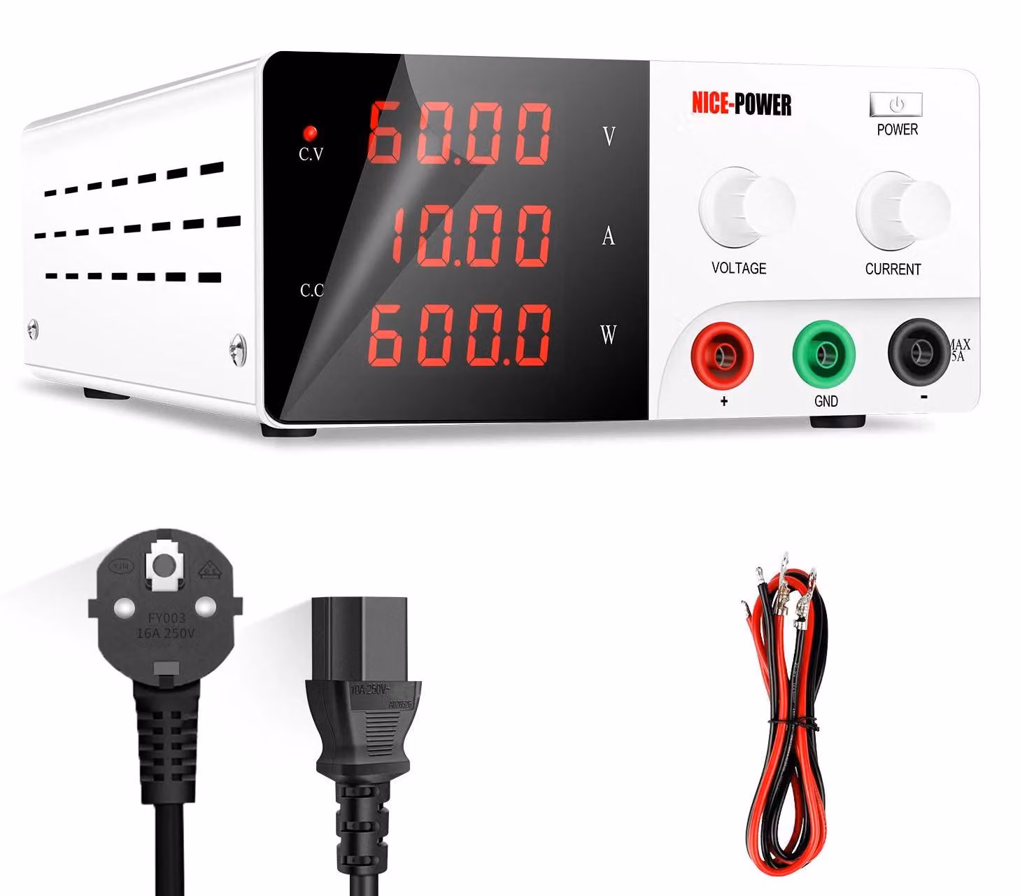 Alimentazione, tensione regolabile, corrente costante, 60V 10A, colore bianco