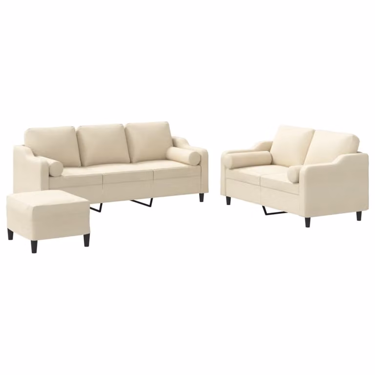 Set Divani 3 pz con Cuscini Crema in Tessuto