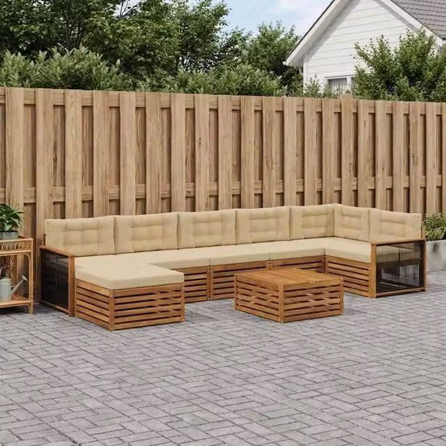 Set di divani da esterno 8 pezzi vidaXL in legno di acacia con cuscini beige e marrone per giardino e terrazzo