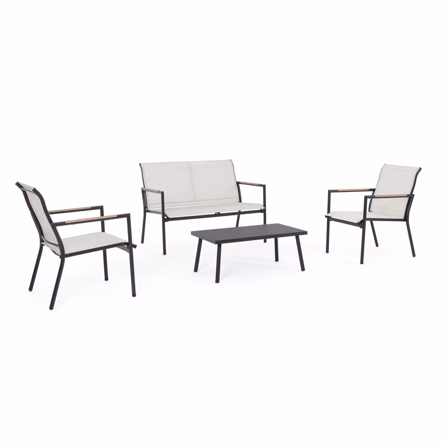 Set salotto CALONGE in acciaio antracite e textilene bianco