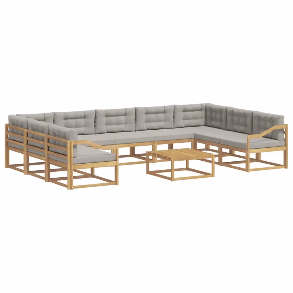 Set di divani da esterno a L con tavolino vidaXL in legno di acacia, Bianco e Grigio Chiaro – 2