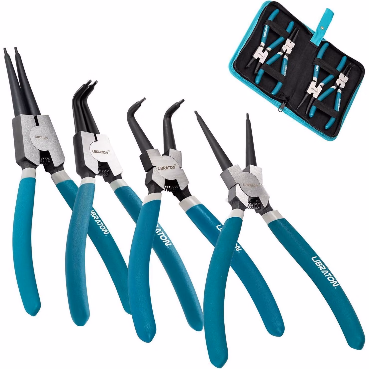 Set di pinze a becco teso da 180 mm, composto da 4 pezzi, per uso interno ed esterno, con meccanismo a molla e custodia