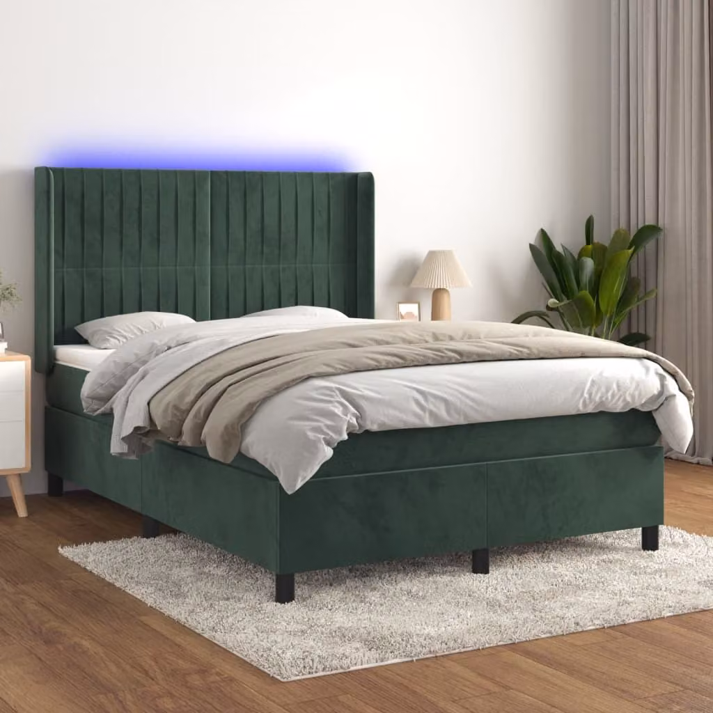Maison Exclusive - Letto boxspring con materasso e LED verde scuro 140x190 cm velluto