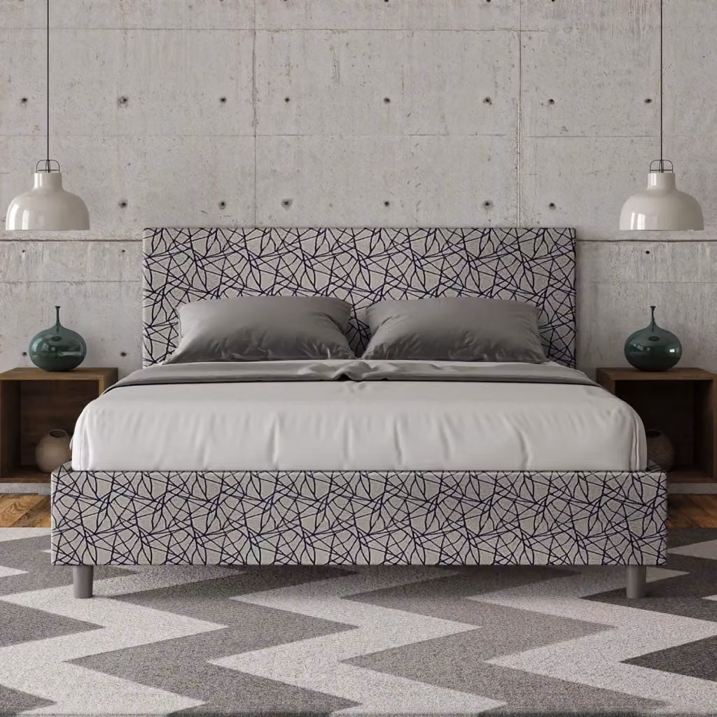 Letto Matrimoniale Era Adele Blu con Contenitore e Rete a Alzata, Imbottito in Tessuto, L/P: 160 x 200 cm – 2