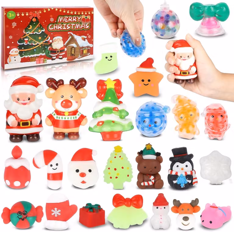 Calendario dell'Avvento 2026 - Calendario con 24 pupazzi di neve di Natale in gomma morbida (Mochi Squishy) - 3 grandi a lenta risalita + 21 piccoli