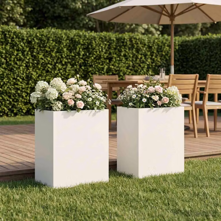 Set di 2 vasi da giardino vidaXL in metallo bianchi, L/P/H: 40 x 30 x 40 cm
