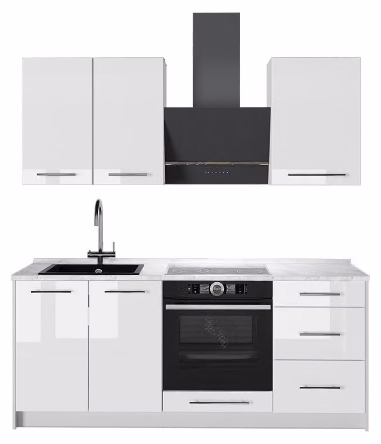 Cucina monoblocco Vicco Fame-Line Bianco lucido/Bianco 190 cm, PL Marmo, Model 64925