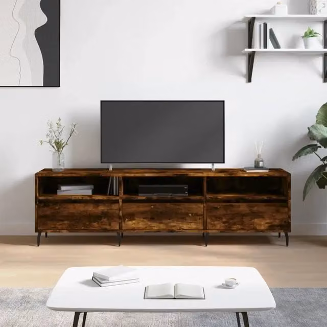 Mobile Porta TV moderno vidaXL in legno e metallo marrone L: 150 cm, P: 30 cm, H: 44,5 cm