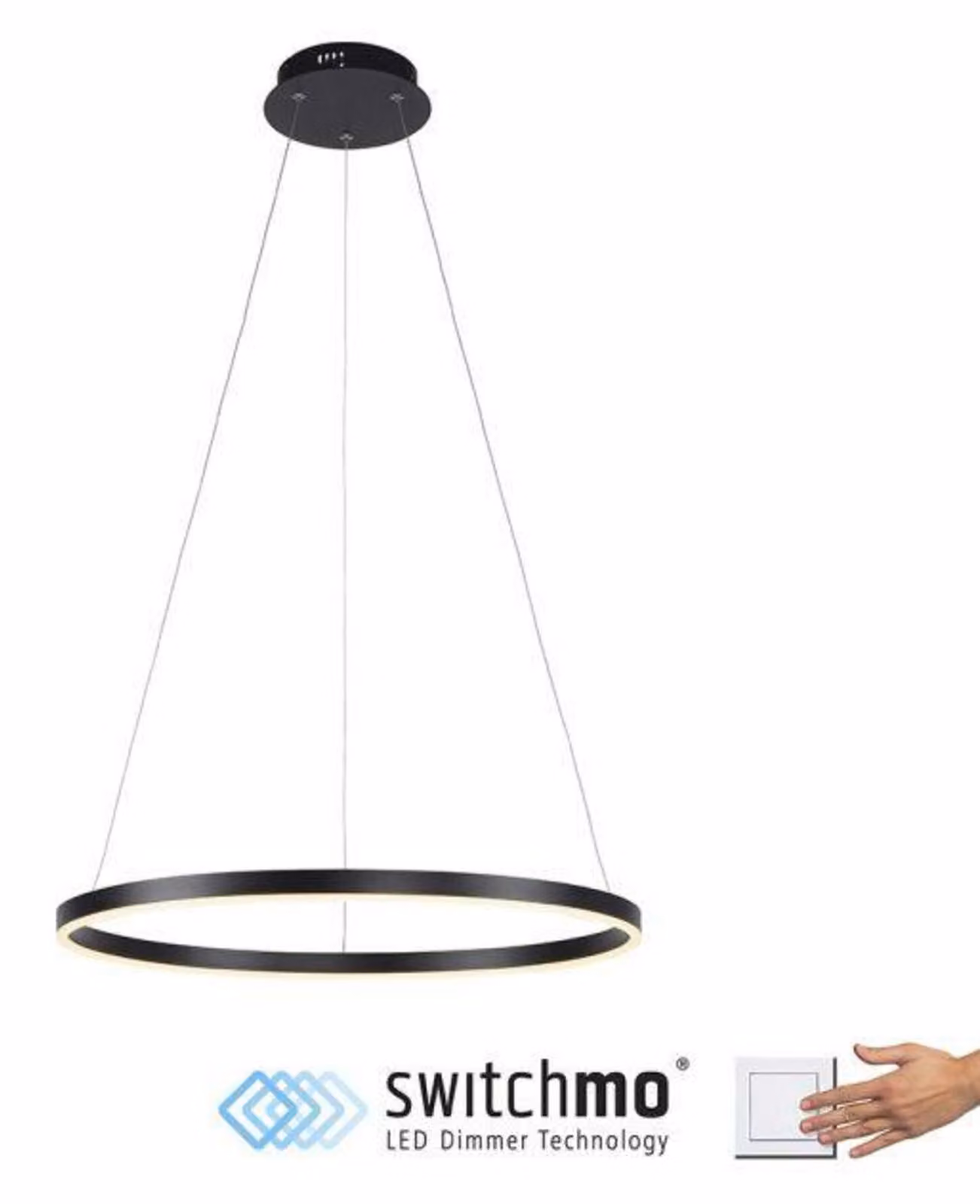 Lampada a sospensione LED, dimmerabile, design ad anello, nero, H 120 cm