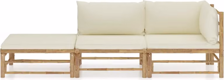 set da salotto da giardino a 3 pezzi con cuscini in bambù bianco crema