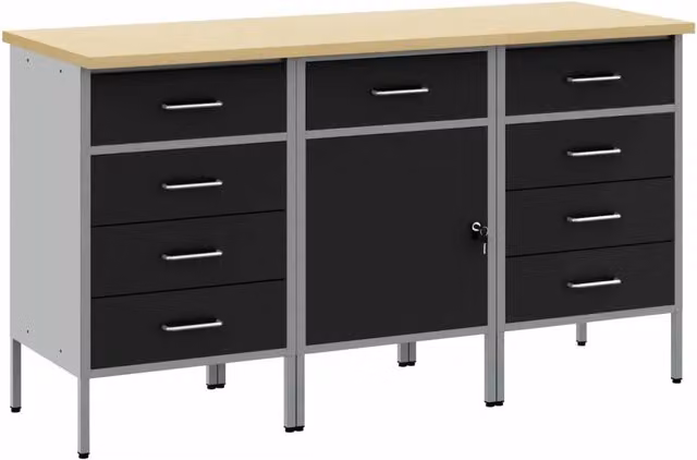 Set di 3 mobili da lavoro con blocco vidaXL in nero e grigio L: 150 cm, P: 55 cm, H: 85 cm – 1