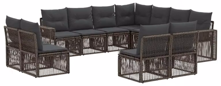 Set da giardino composto da 11 pezzi, in rattan sintetico grigio e grigio scuro