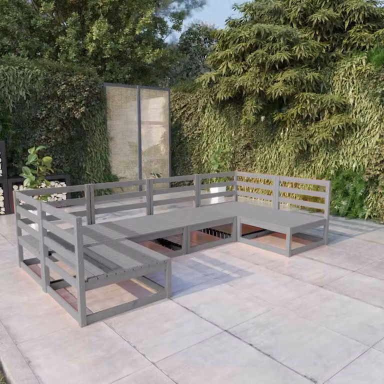 vidaXL Set di Divani da Giardino a L in Legno di Pino con Cuscini Grigio