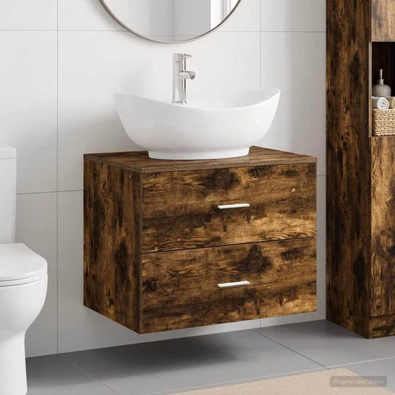 Set di mobili per il bagno moderno vidaXL in legno MDF color marrone con cassetti e ante, L/P/H: 59,0 x 44,5 x 50,0 cm