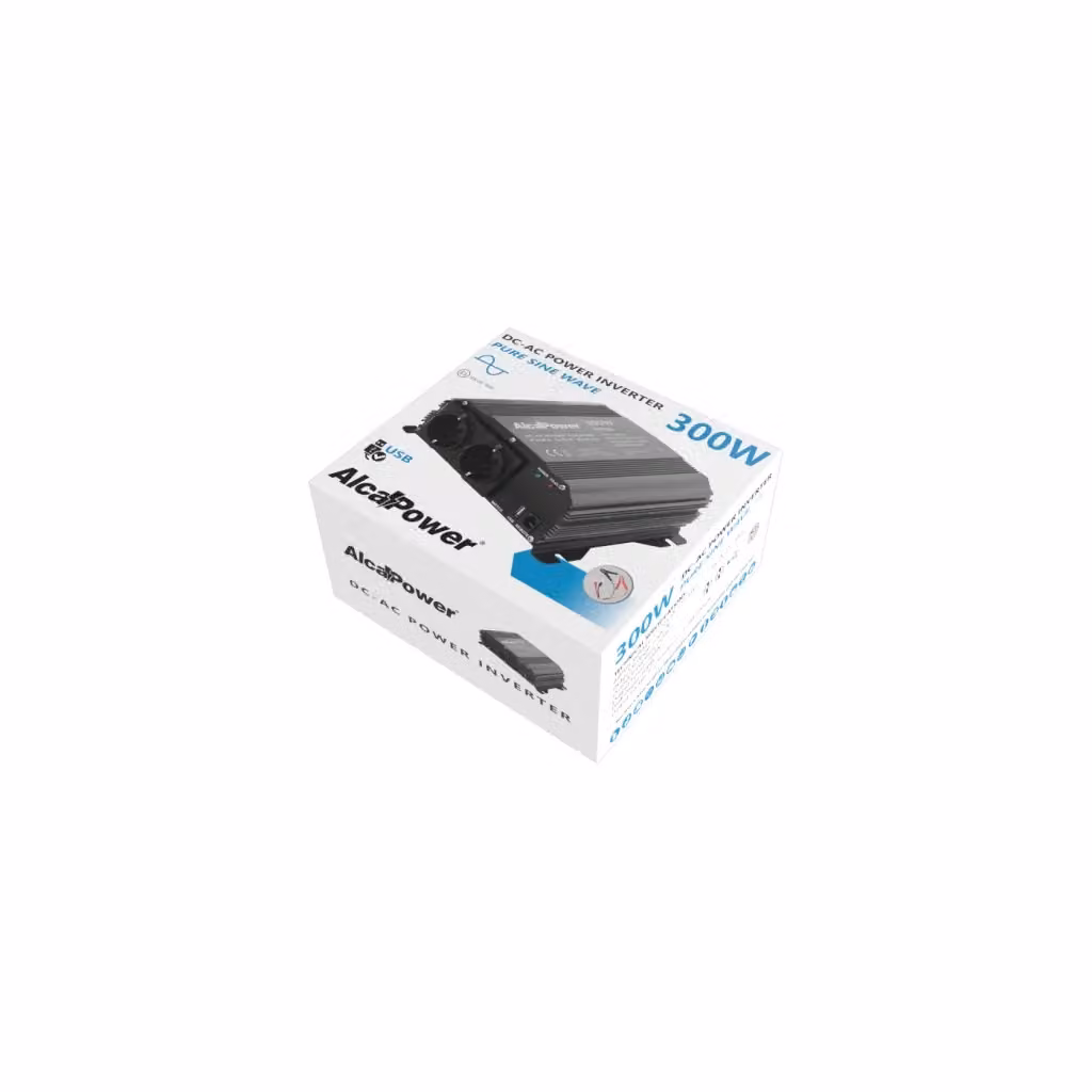 Alcapower Inverter ad Onda Sinusoidale Pura 300W, Colore Nero, Ingresso 12V DC, Uscita 230V AC, 2 Prese Schuko e USB 5V 500mA per dispositivi elettronici sensibili – 2