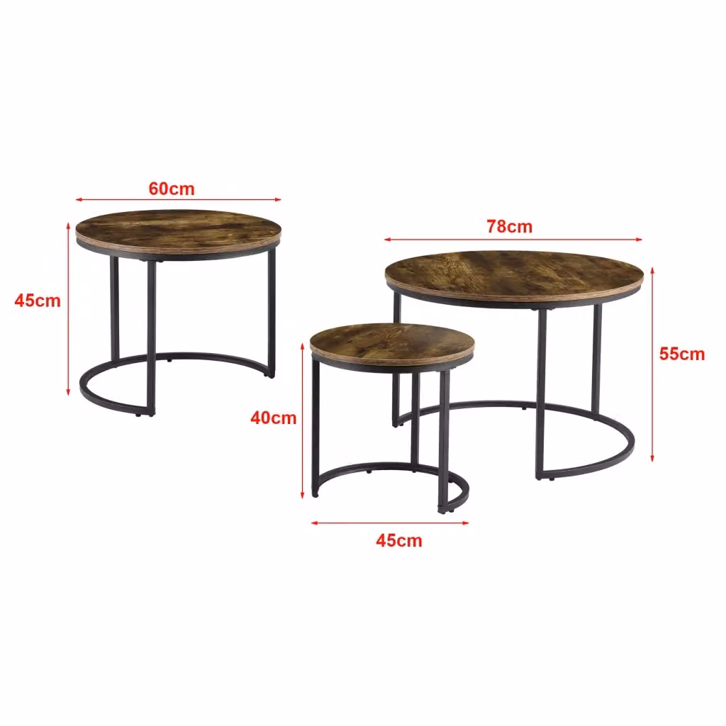 Set di 3 tavolini rotondi impilabili en.casa effetto legno scuro marrone e nero con base a slitta in metallo – 2