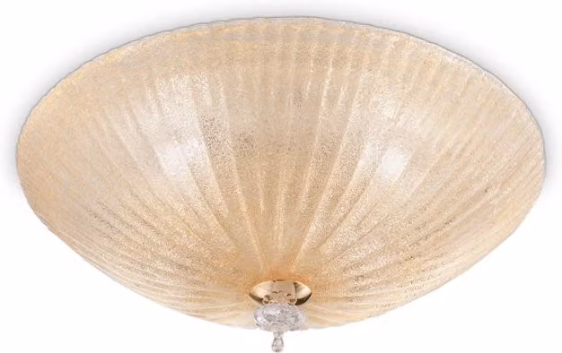 Plafoniera Classica Shell IDEAL LUX in Vetro Ambra e Metallo Oro con 3 Luci E27