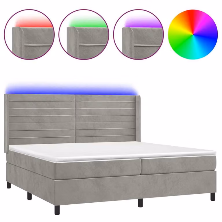 Letto a Molle Materasso e LED Grigio Chiaro 200x200 cm Velluto