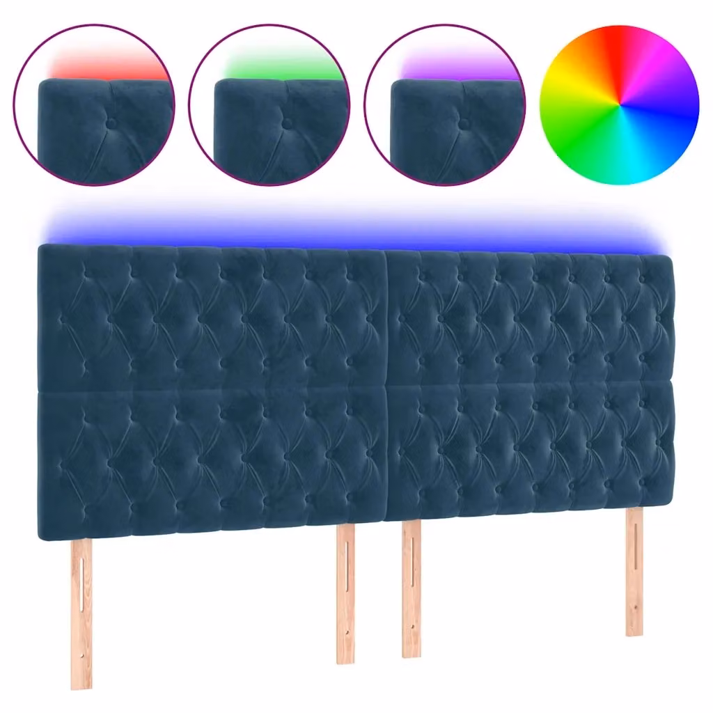 Testiera con LED e porta di ricarica USB vidaXL in velluto blu, L/P/H: 200 x 7 x 118/128 cm – 2