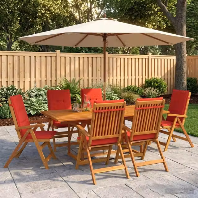 Set da pranzo da giardino vidaXL in legno di acacia oliato, 7 pezzi, colore marrone/rosso
