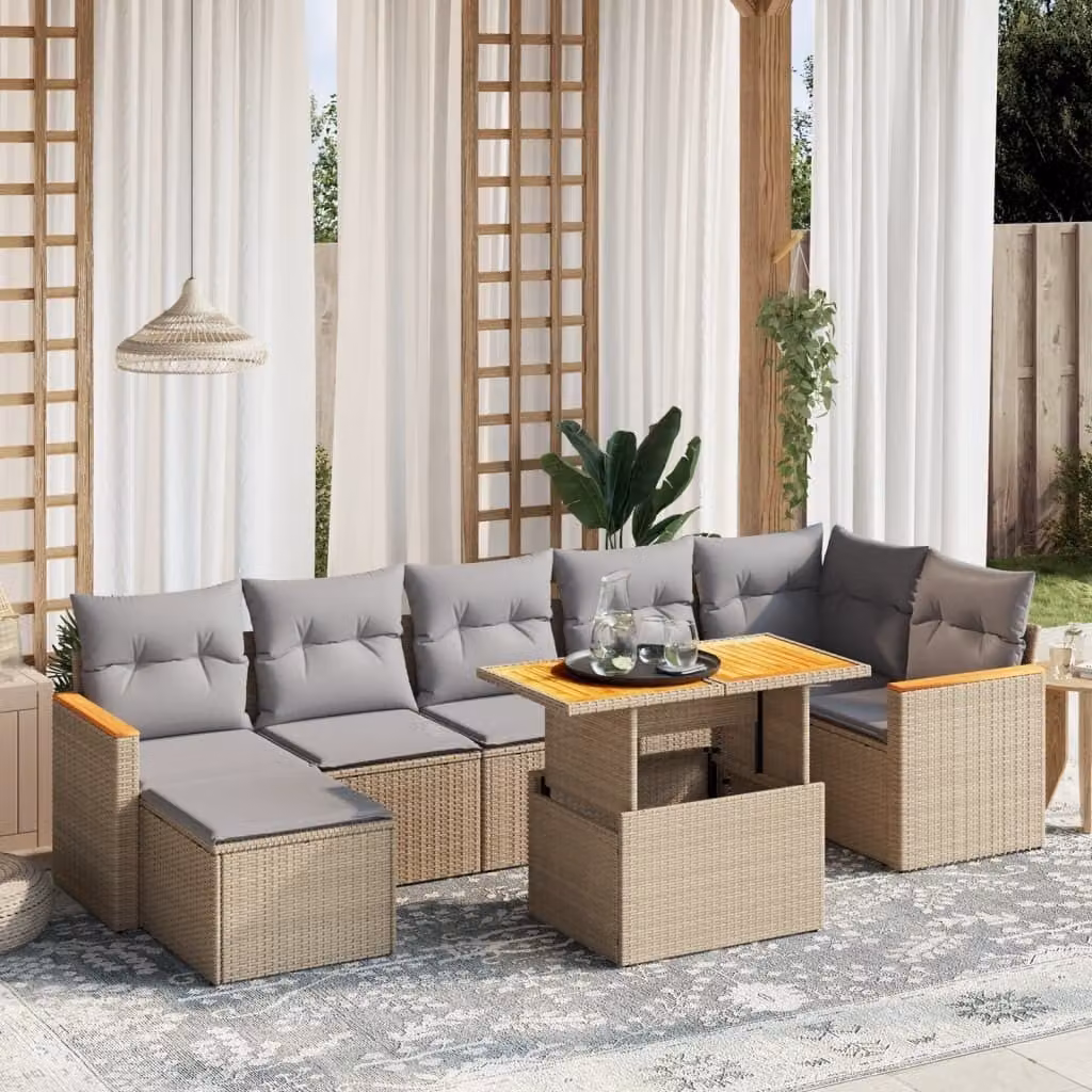 Maison Exclusive - Set Divano da Giardino 8 pz con Cuscini Beige in Polyrattan