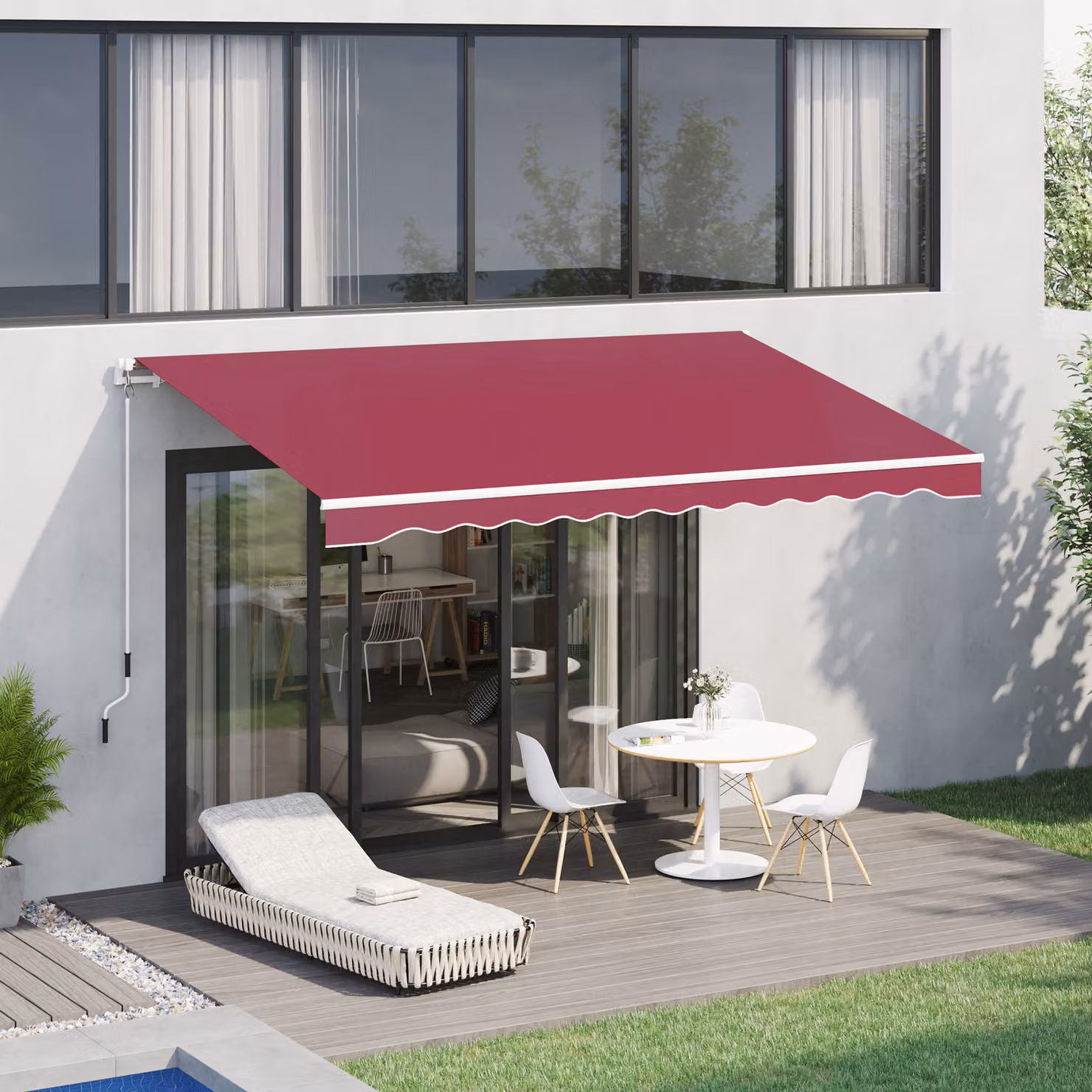 Tenda da sole a bracci avvolgibile Outsunny con manovella in metallo, alluminio e poliestere, L: 400 cm, P: 250 cm, colore Rosso Scuro – 2
