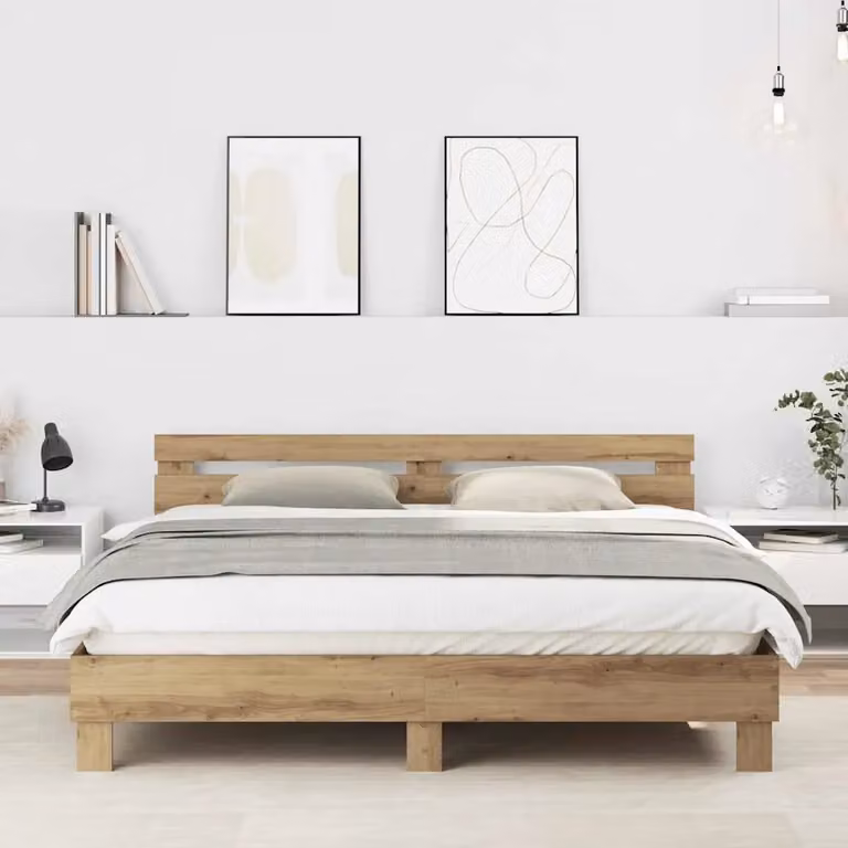 Struttura del letto moderna vidaXL in legno color rovere marrone L: 185 cm, P: 203 cm, H: 70 cm