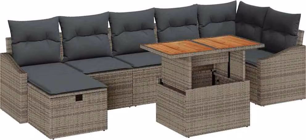 Set Divano da Giardino con cuscino 8 pcs Grigio polyrattan