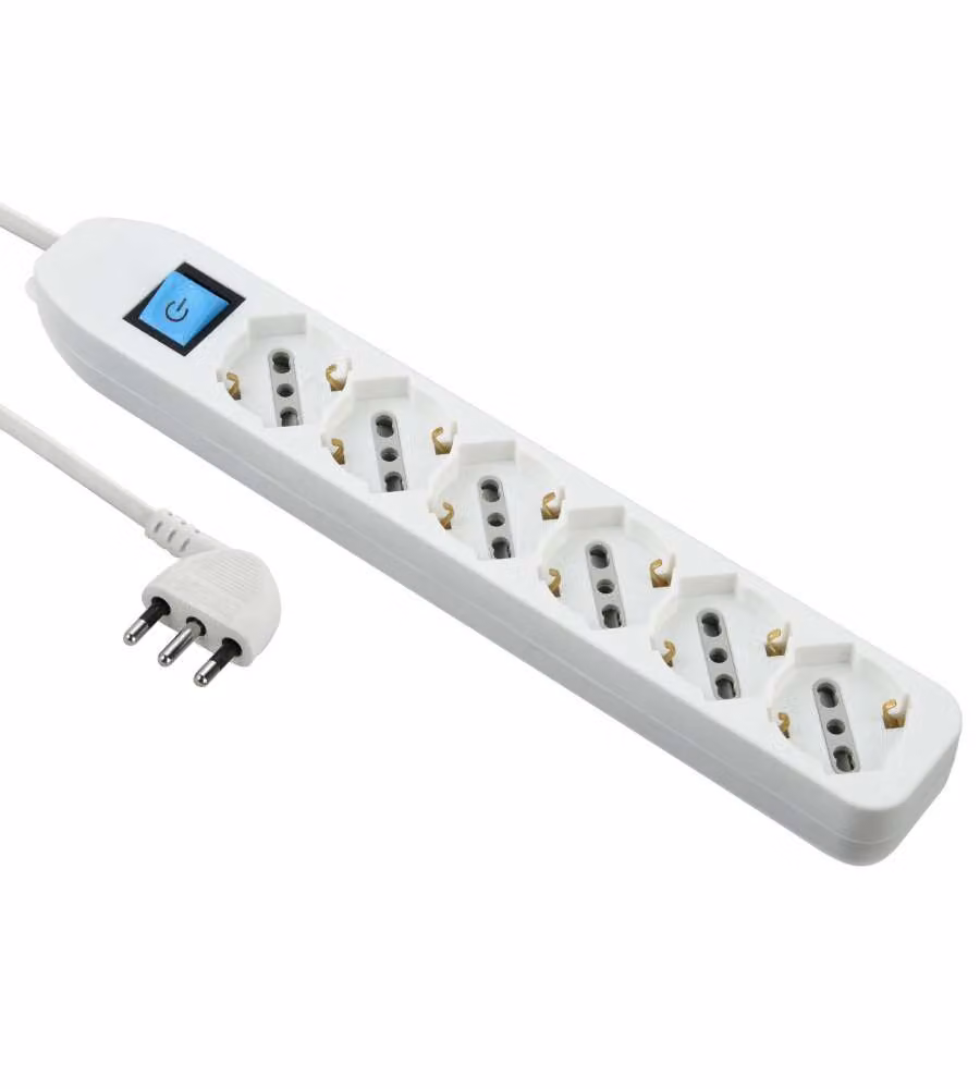 Multipresa universale Electraline con 6 prese, colore bianco