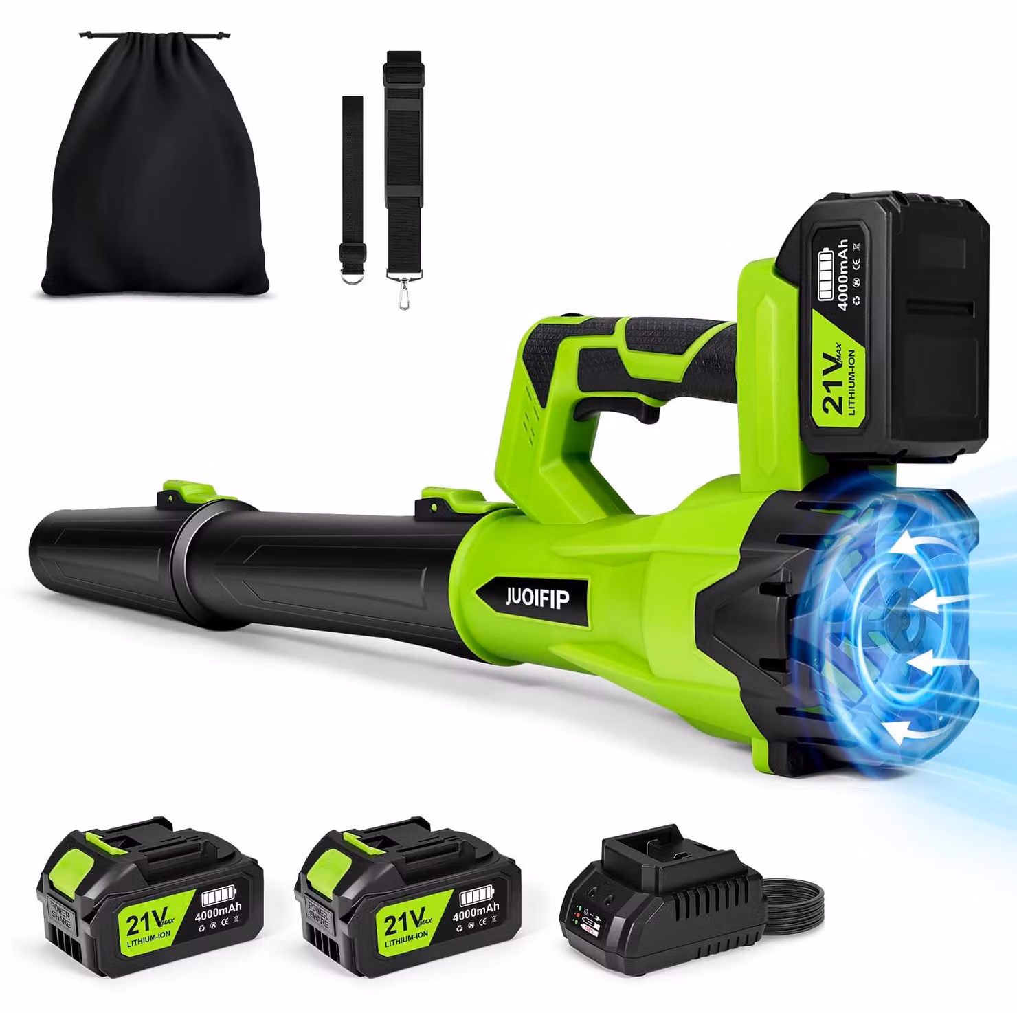 Ventilatore portatile Bladblazer Accu, 2 batterie da 4000 mAh - Velocità del vento fino a 180 mph - Materiale plastico leggero