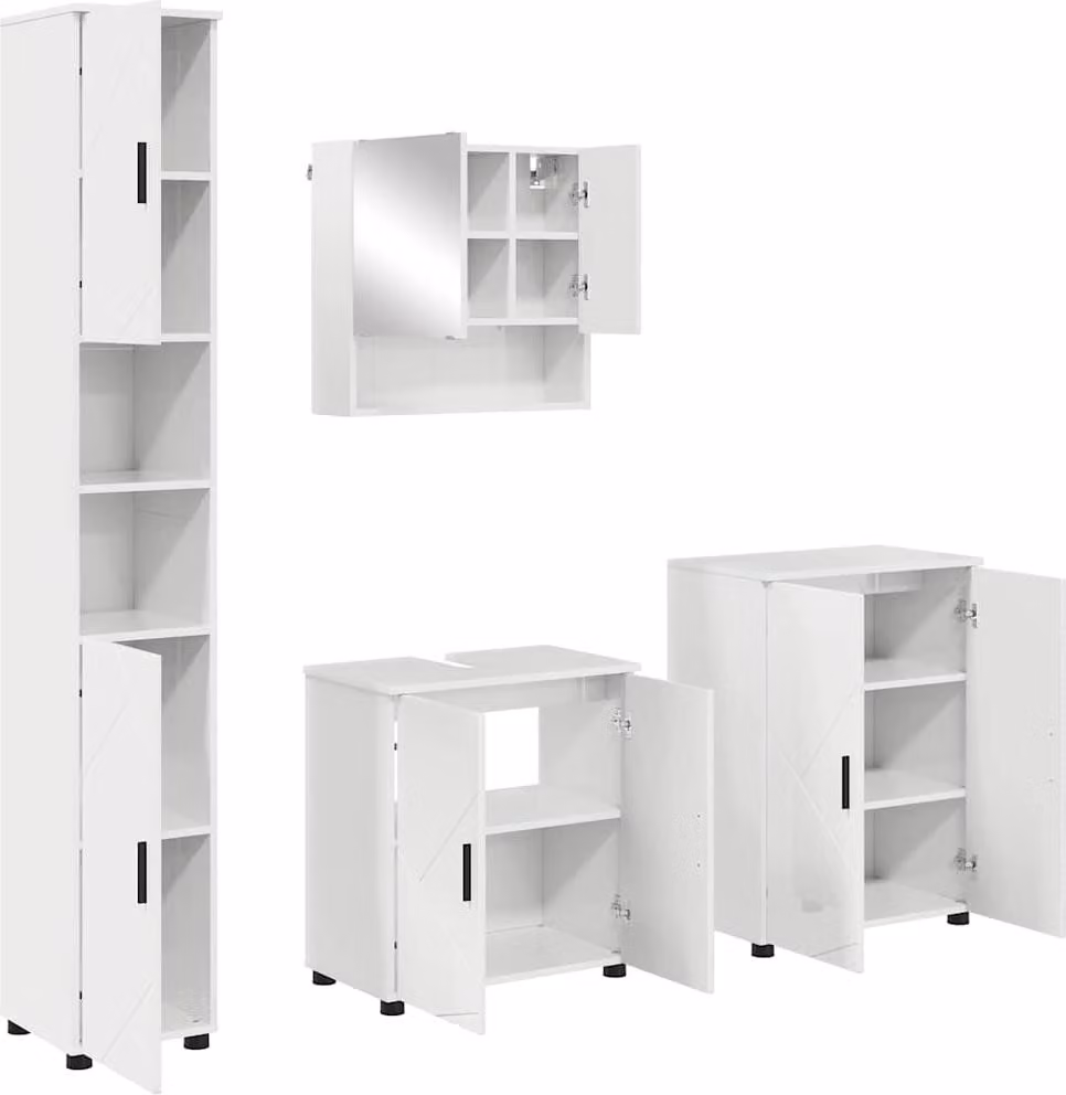 SYFAX™ Set di mobili per il bagno con porta 4 pcs Bianco Lucido