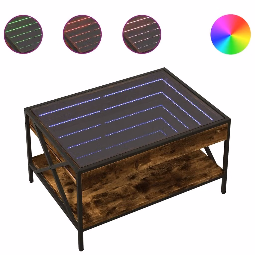 Tavolino da Salotto con LED Infinity Rovere Fumo 70x50x38 cm