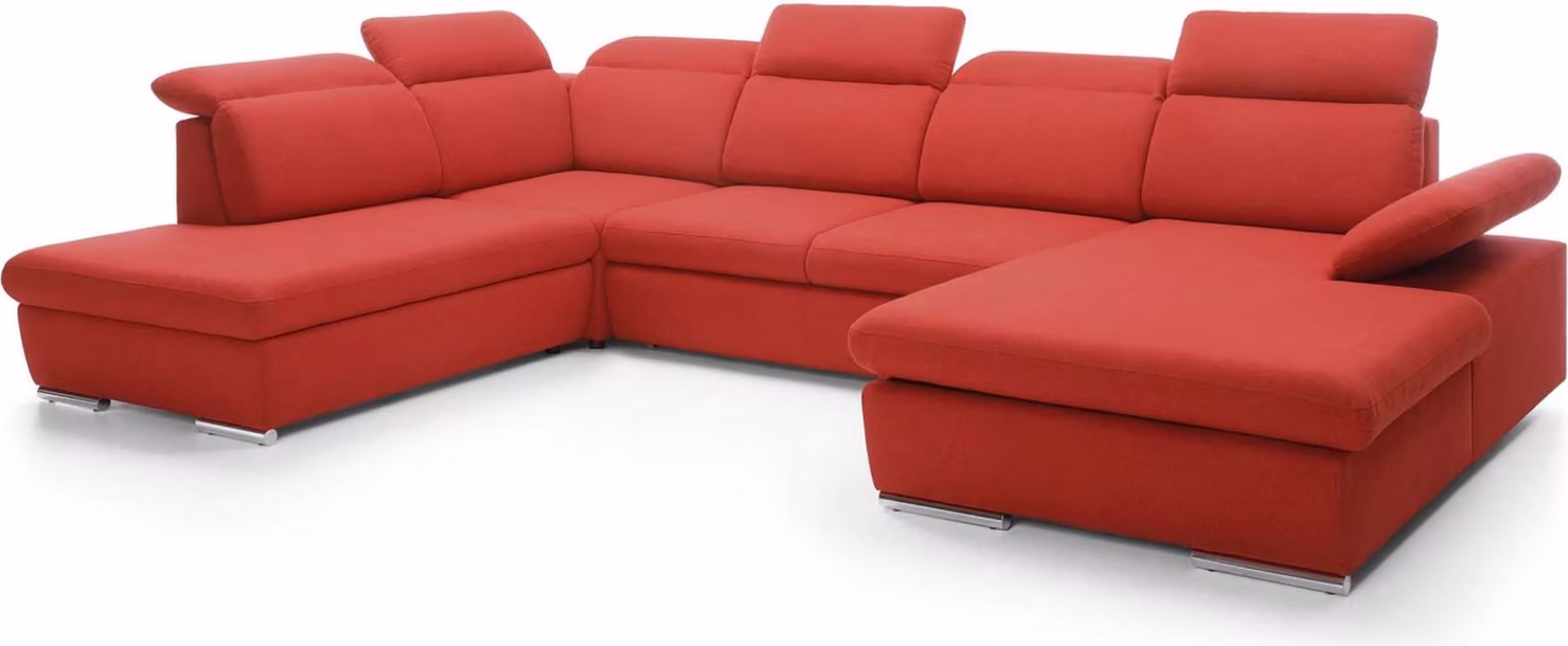 FURNLUX Divano angolare Orlando Rosso e Argento 356cm / Colore principale: Rosso / Dimensioni: 356 x 98 x 230 cm