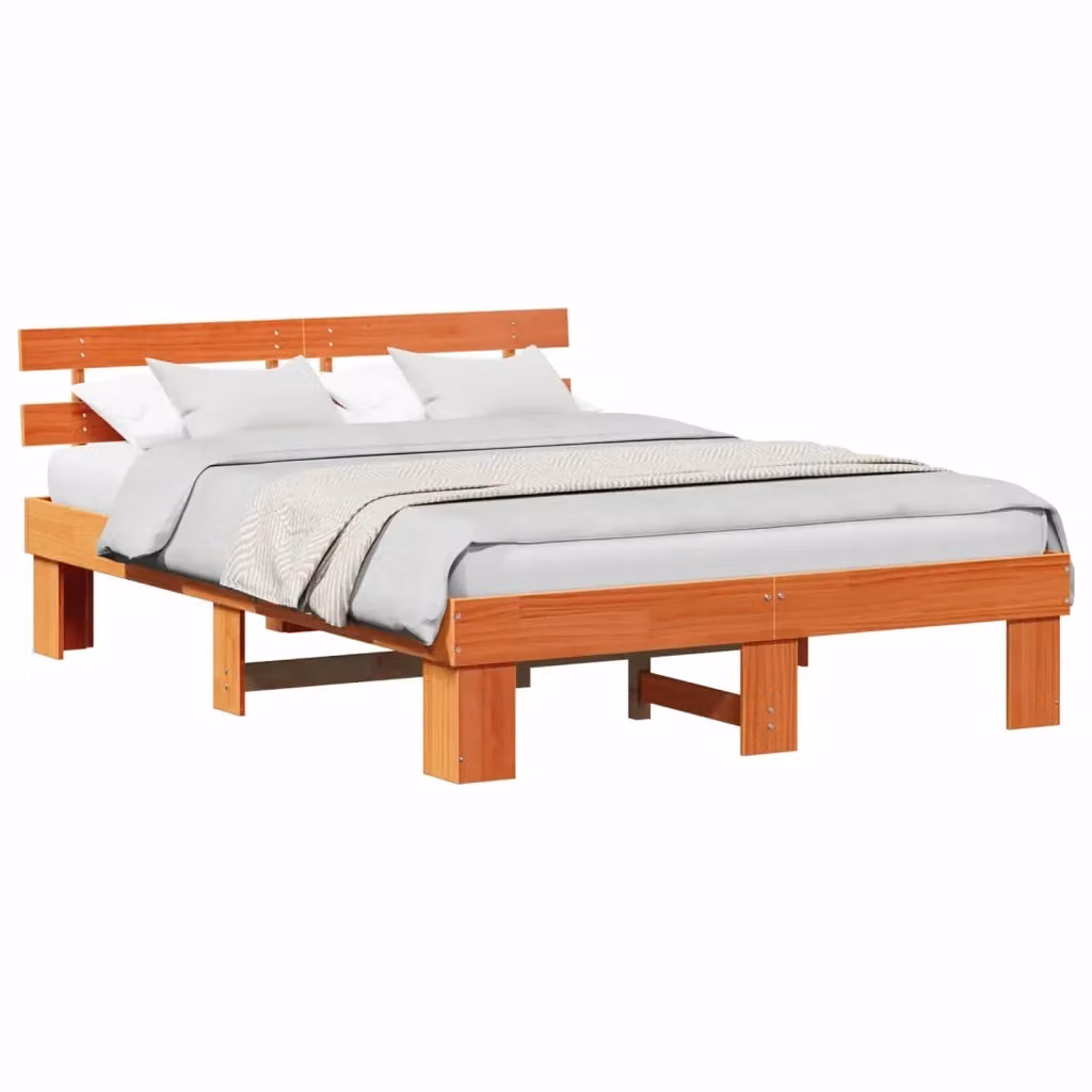Struttura letto moderna in pino massello vidaXL, colore marrone cerato, L/P/H: 160 x 200 x 73 cm – 2