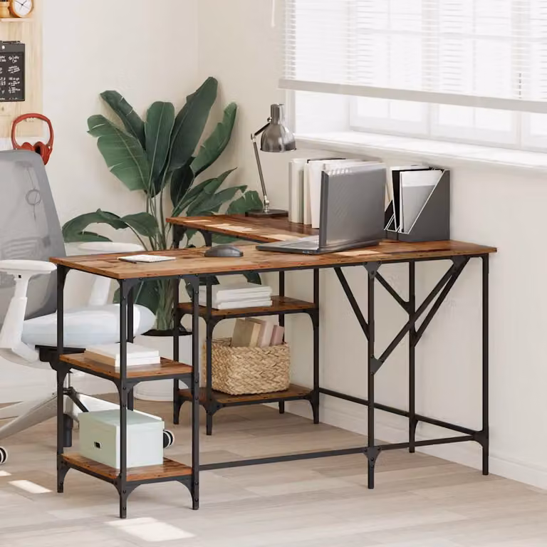 Scrivania angolare vidaXL in stile industriale, colore marrone, L/P/H: 139 x 139 x 75 cm