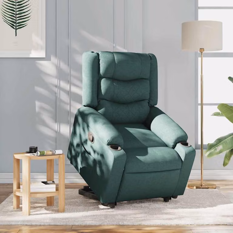 vidaXL Poltrona Alzapersona Reclinabile Verde Scuro in Tessuto