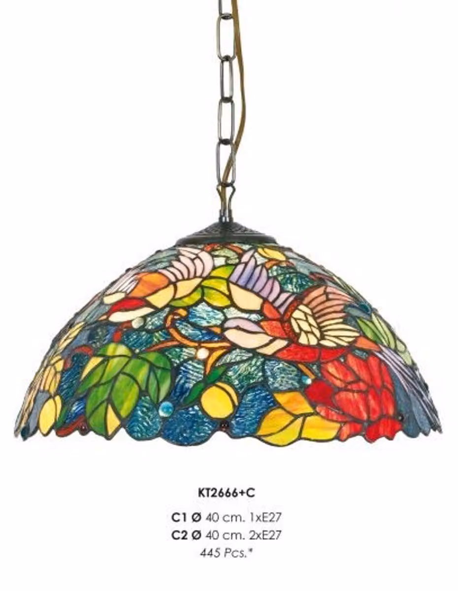 Lampada a sospensione Tiffany artigianale, stile barocco, colorata, diametro 40 cm, 1 luce