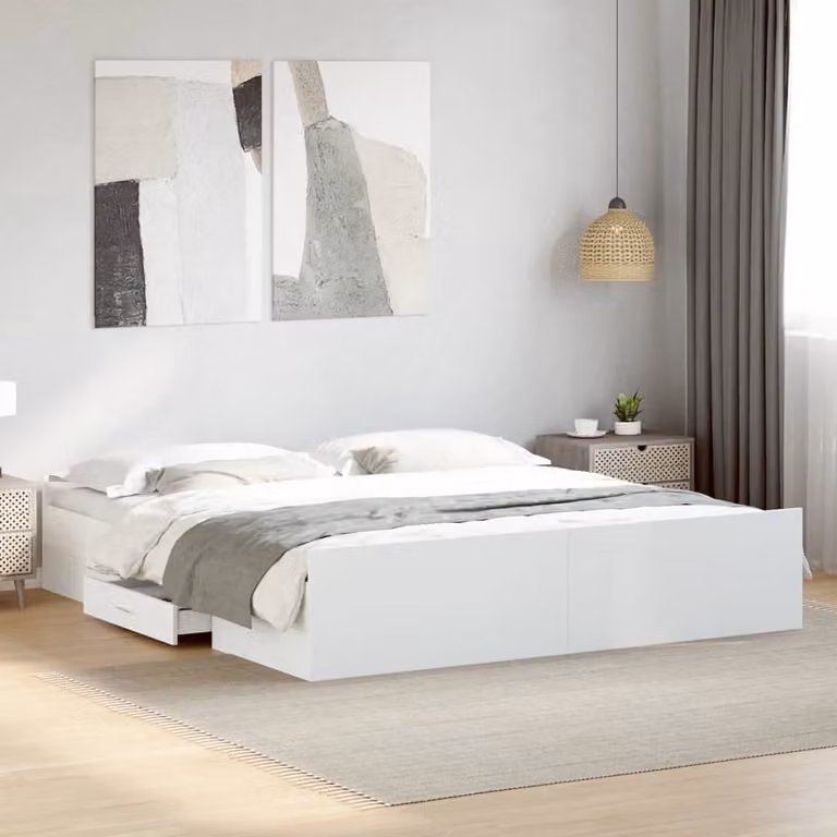 Giroletto vidaXL con cassetti in legno multistrato bianco 200x200 cm
