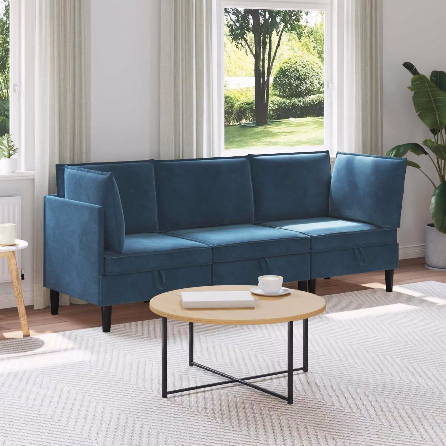 vidaXL Set di mobili per il soggiorno componibile a L in velluto blu, 3 pezzi