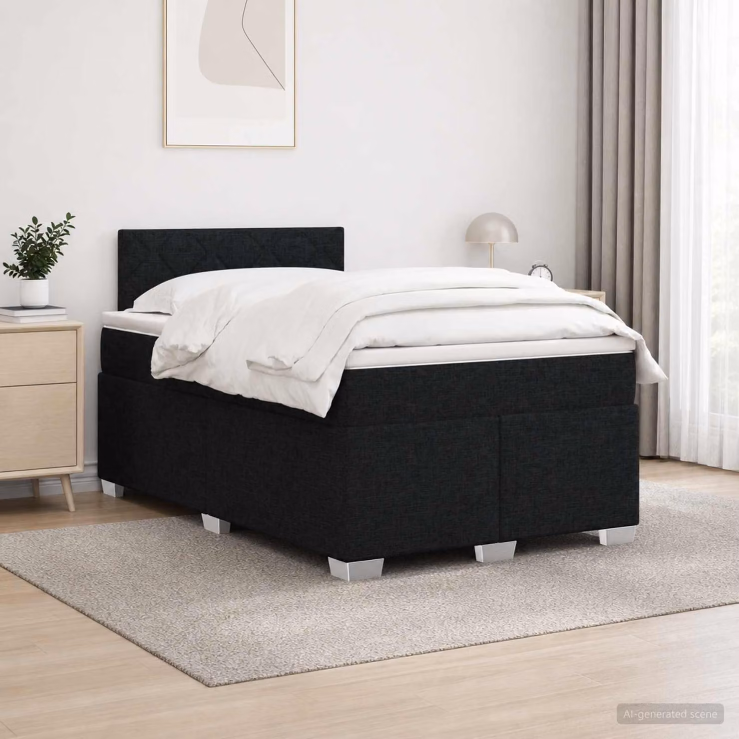 Letto a molle con materasso e illuminazione LED, colore nero, dimensioni 120 x 190 cm, rivestito in tessuto