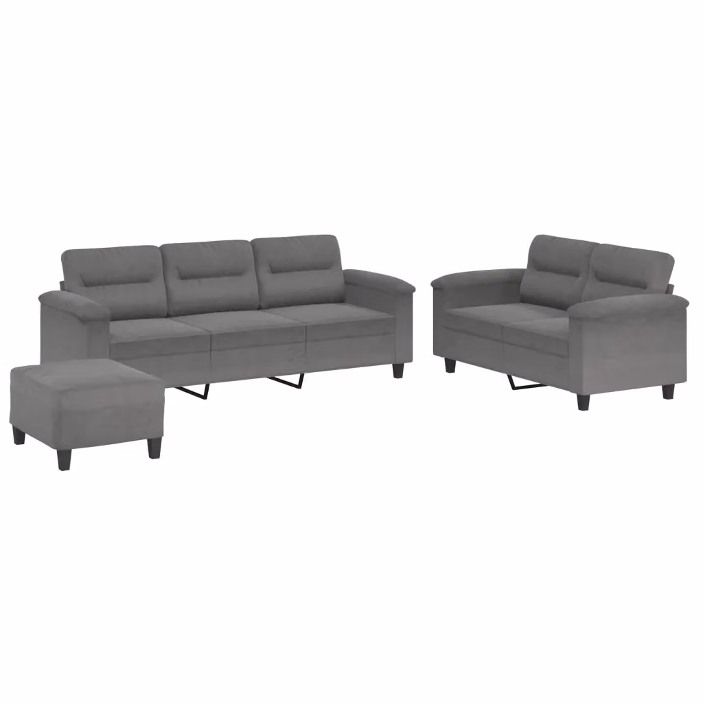 Set di Divani Moderno vidaXL in Microfibra Grigia con Pouf e Cuscini, Composto da Divano a 3 Posti, Divano a 2 Posti e Pouf – 2