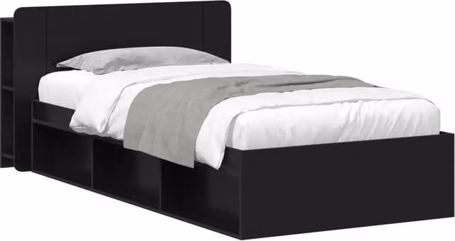 Letto singolo | Letto per adulti | Telaio del letto con storage con testiera Nero 90 x 200 cm