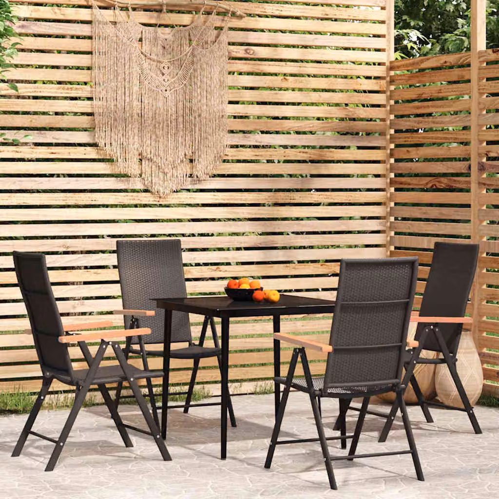 Set da Pranzo da Giardino Moderno vidaXL in Acciaio Verniciato Nero con Piano in Vetro, 5 Pezzi