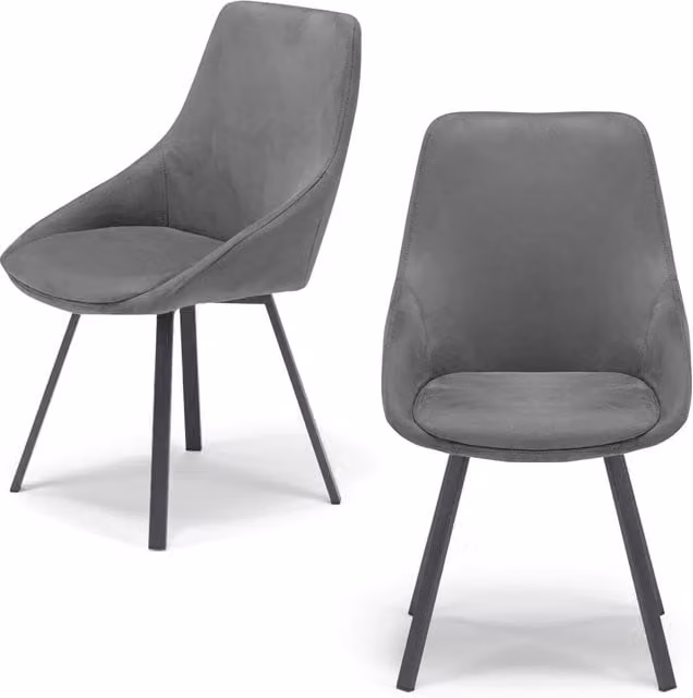 Set 2 sedie imbottita per sala da pranzo ASIA, design moderno, gambe in metallo finitura antracite, rivestimento in tessuto idrorepellente effetto scamosciato colore Grigio Fumo