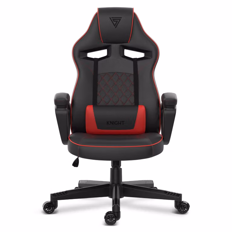 SENSE7 Knight Sedia da gioco in Pelle finta nera e rossa - Sedia da ufficio ergonomica Sedia da scrivania per PC Sedia da gaming Funzione oscillante Gamer 120 kg