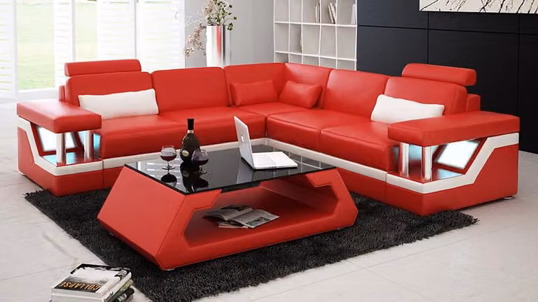 Ledersofa mit USB Wohnlandschaft Ecksofa Eck Garnitur Couch Design Sofa L6002B